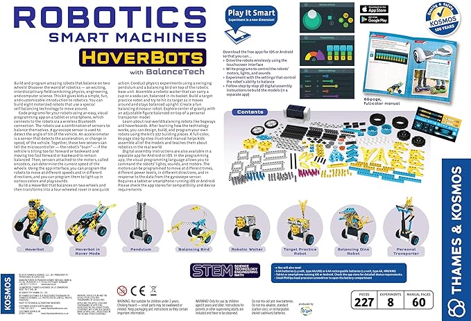 Thames & Kosmos Robotics: Smart Machines – HoverBots w/ BalanceTech STEM Experiment Kit | Build 8 Self-Balancing Robots | Color Manual & 3D Digital Assembly Instructions | Requires Tablet, Smartphone