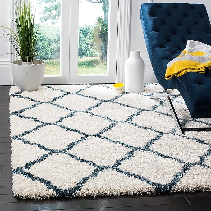 SAFAVIEH Hudson Shag Collection Accent Rug - 2'3" x 3'9", Grey & Ivory, Trellis Design, Non-Shedding & Easy Care, 2-inch Thick Ideal for High Traffic Areas in Entryway, Living Room, Bedroom (SGH283B)