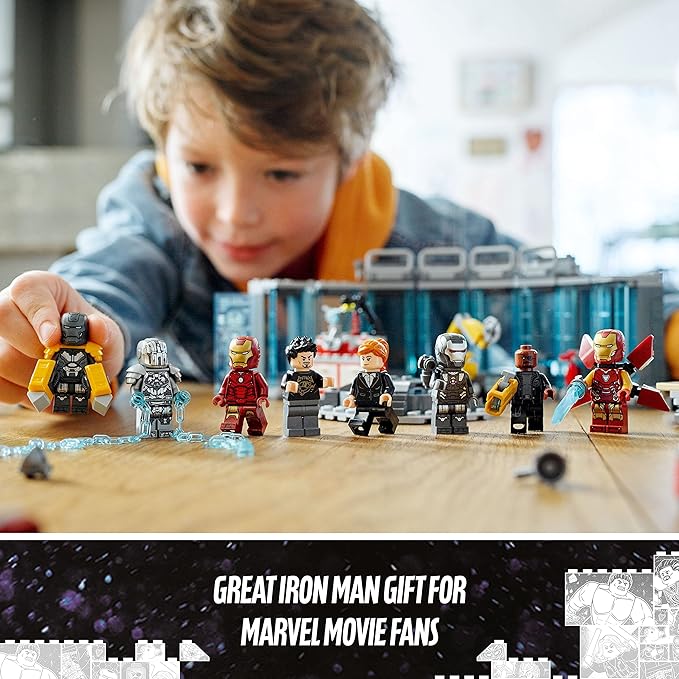 Lego Marvel Iron Man Armory Toy Building Set 76216, Avengers Gift for 7 Plus Year Old Kids, Boys & Girls, Iron Man Pretend Play Toy, Marvel Building Kit with MK3, MK25 and MK85 Suit Minifigures