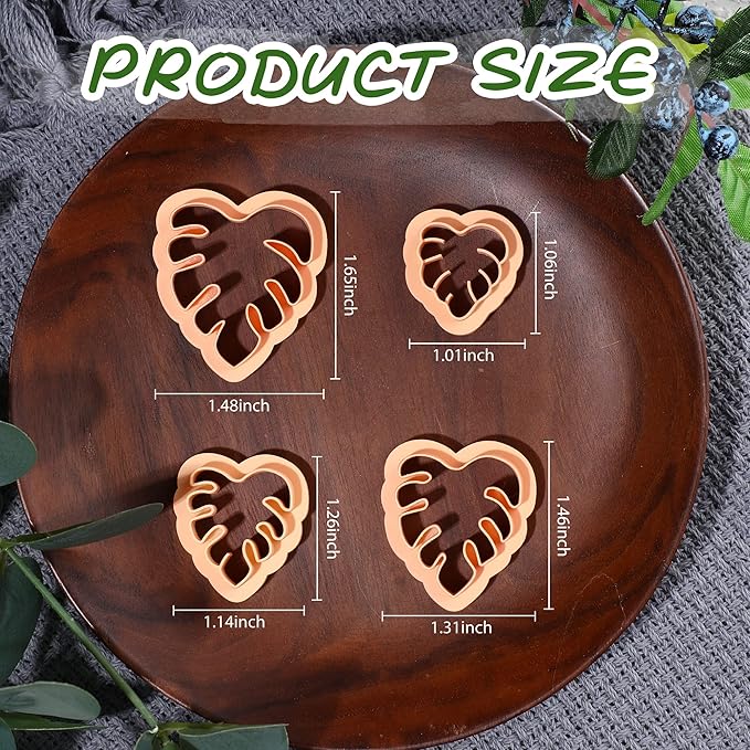 Puocaon Monstera Leaves Clay Cutters - 4 pcs Monstera Leaves Polymer Clay Cutters for Earrings, One Pattern in Different Size Clay Cutters for Polymer Clay Jewelry, Leaves Drop Dangle Earrings Making