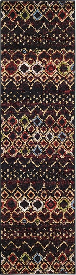 SAFAVIEH Amsterdam Collection Runner Rug - 2'3" x 16', Black & Multi, Moroccan Boho Design, Non-Shedding & Easy Care, Ideal for High Traffic Areas in Living Room, Bedroom (AMS108P)