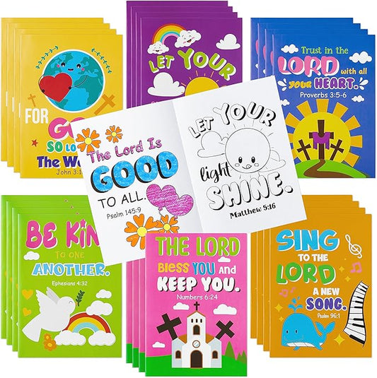 24Pcs Bible Coloring Books Religious Theme DIY Color-in Pages with Inspirational Words Drawing Holiday Christian Activity Supplies for Sunday School Classroom Rewards Artwork Gift for Kids
