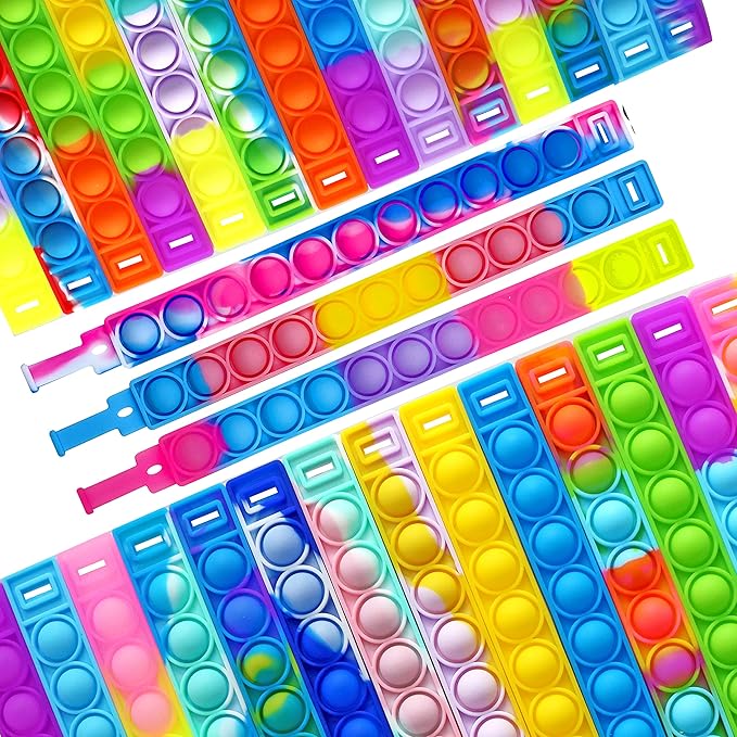 100PCS Pop Fidget Bulk Bracelets Toys, Fidget Popper Bracelet Pack, Durable and Adjustable, Multicolor Pop Bracelet Finger Press Bracelet for Kids and Adults Bulk Toys Bulk Fidgets