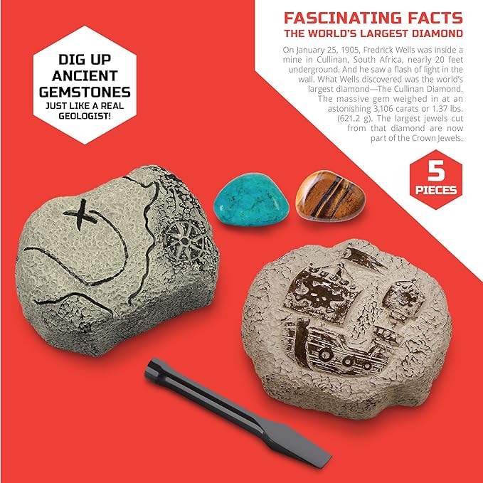 Discovery #MINDBLOWN Mini Unearthed Treasure Set, 2 Pack Excavation Kit w/Chisel, Uncover 2 Gemstones, Interactive Archaeology Geology Paleontology Experiment, Fun & Educational STEM Toy for Kids 6+