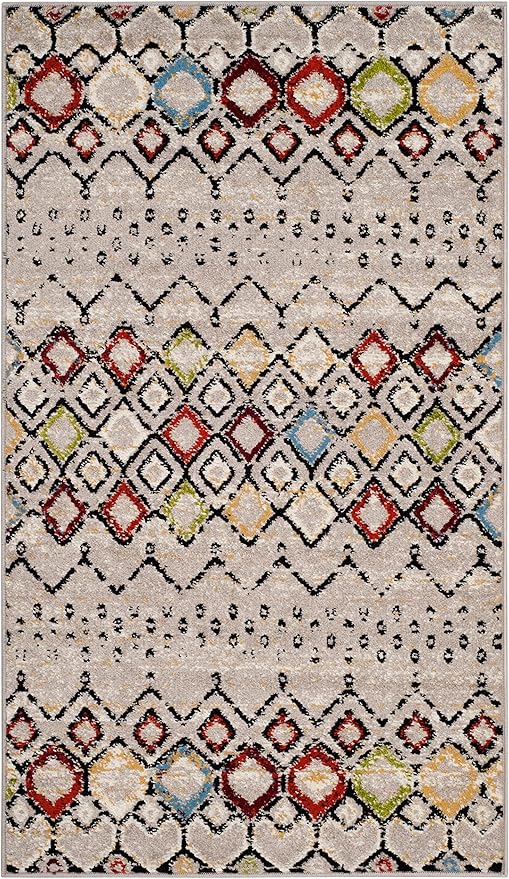 SAFAVIEH Amsterdam Collection Accent Rug - 3' x 5', Light Grey & Multi, Moroccan Boho Design, Non-Shedding & Easy Care, Ideal for High Traffic Areas in Entryway, Living Room, Bedroom (AMS108G)