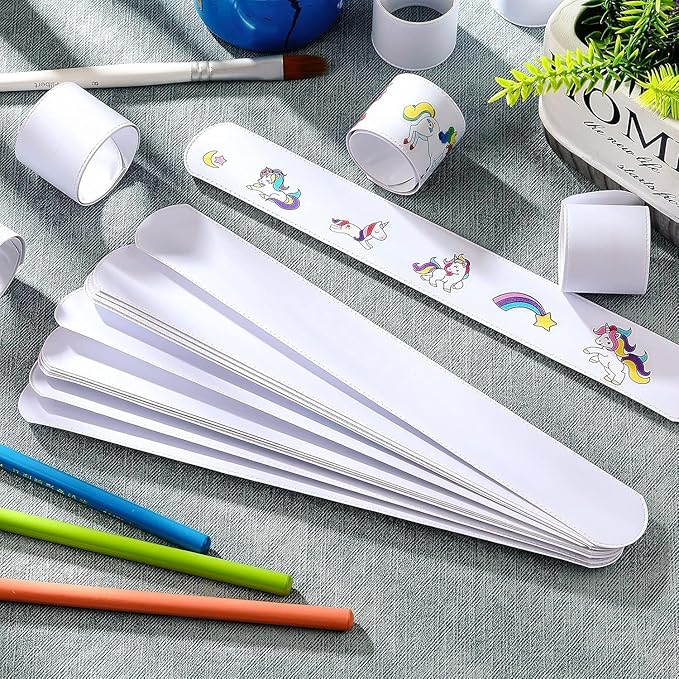 Viicoor 48 PCS White Slap Bracelets Snap Bracelet Party Favors Basket Bag Filler DIY Blank Bracelets School Prizes Birthday Gifts Bulk (23-White Styles-48pcs)
