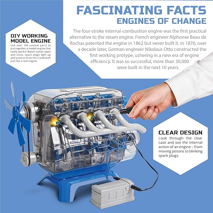 Discovery #MINDBLOWN Model Engine Building Kit, DIY 4-Cylinder Combustion Engine, Working Pistons Fan Valves Belts LED Lights, STEM Mechanic Engineering Construction Experiment Set, Kids & Adults Gift