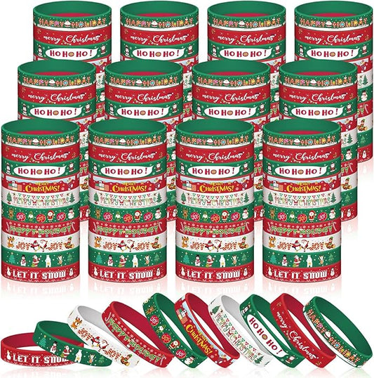Syhood 200 Pieces Christmas Silicone Bracelets Rubber Wristbands Bulk Merry Christmas Bracelets Gifts for Kids Adult Xmas Party Favors Stocking Stuffers, 10 Style (Dark Red, Dark Green, White)