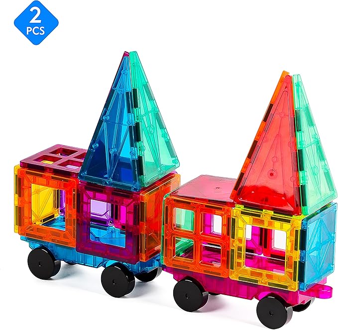 2 Piece Magnetic Tiles Car Set Truck Kit Toy with Stronger Magnets, Educational Magnet Building Tile Magnetic Blocks with Re-Enforced for Girls Boys (Blue Purple)