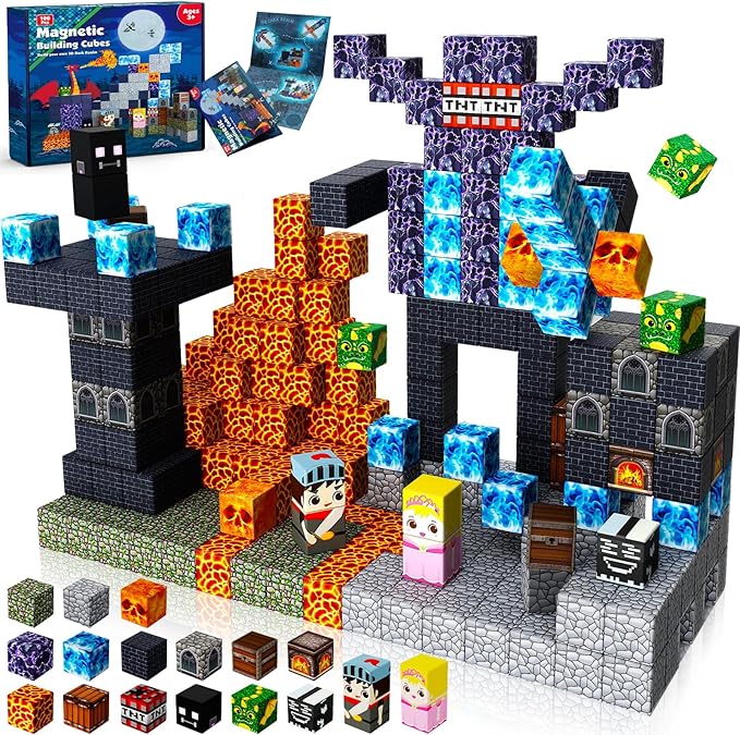 Annexfun Magnetic Blocks - 100PCS Build Magnetic Dark Mechanical Guardian Castle - Magnetics Toys for Montessori Toddler Christmas Birthday Gifts - STEM Sensory Toys for 3 4 5 6 7 8 9 10 Year Old Boys