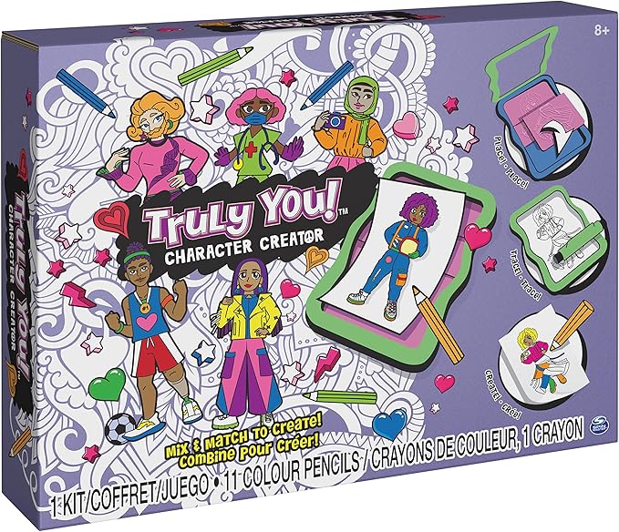 Spin Master Truly You! Character Creator Drawing Kit with Mix and Match Diverse Fashion Design Plates, 11 Colored Pencils, Arts & Crafts Kids Toys Ages 8 and up