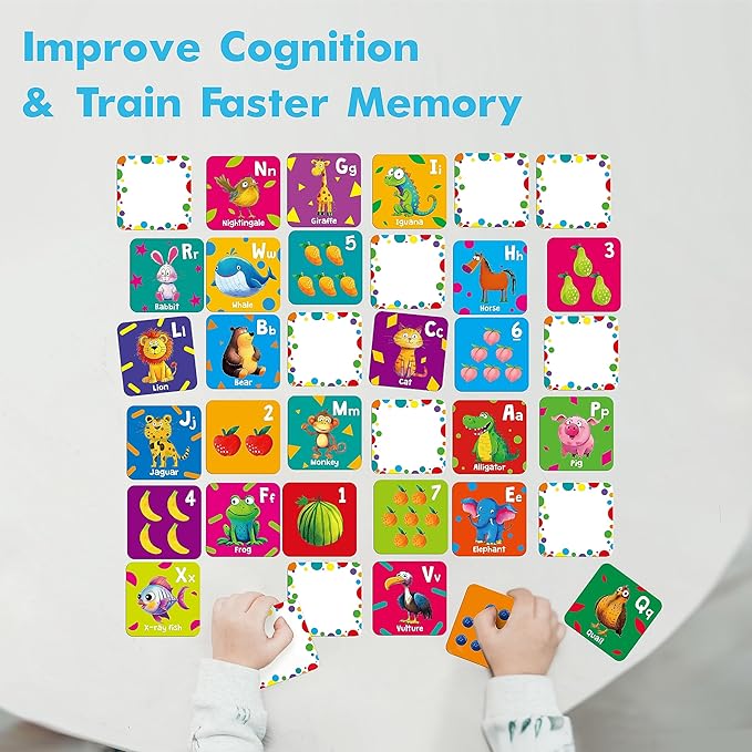 Hebayy 72 PCS Memory Matching Game, Alphabet & Numbers Matching Cards for Toddlers 36 Pairs Memory Cards for Preschool 4 5 6 Years Old