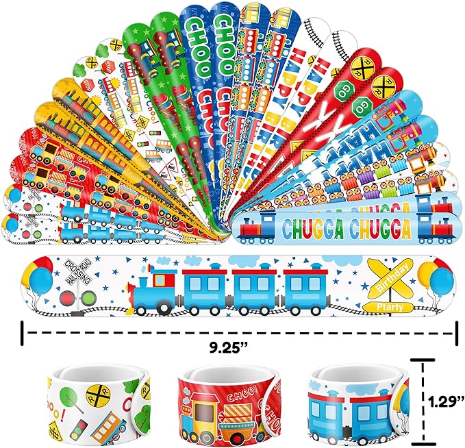 48PCS Train Party Favors - 24PCS Tattoos & 24PCS Slap Bracelets - Train-Themed Birthday Supplies, Decorations, Classroom Prizes, Carnival Rewards, Gifts for Boys & Girls