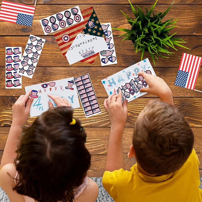 Artcreativity Assorted USA Stickers, Patriotic Stickers for Kids, 100 Sheets with Over 1,000 American Flag Stickers, Memorial Day Crafts for Kids, Memorial Day Stickers Decorations