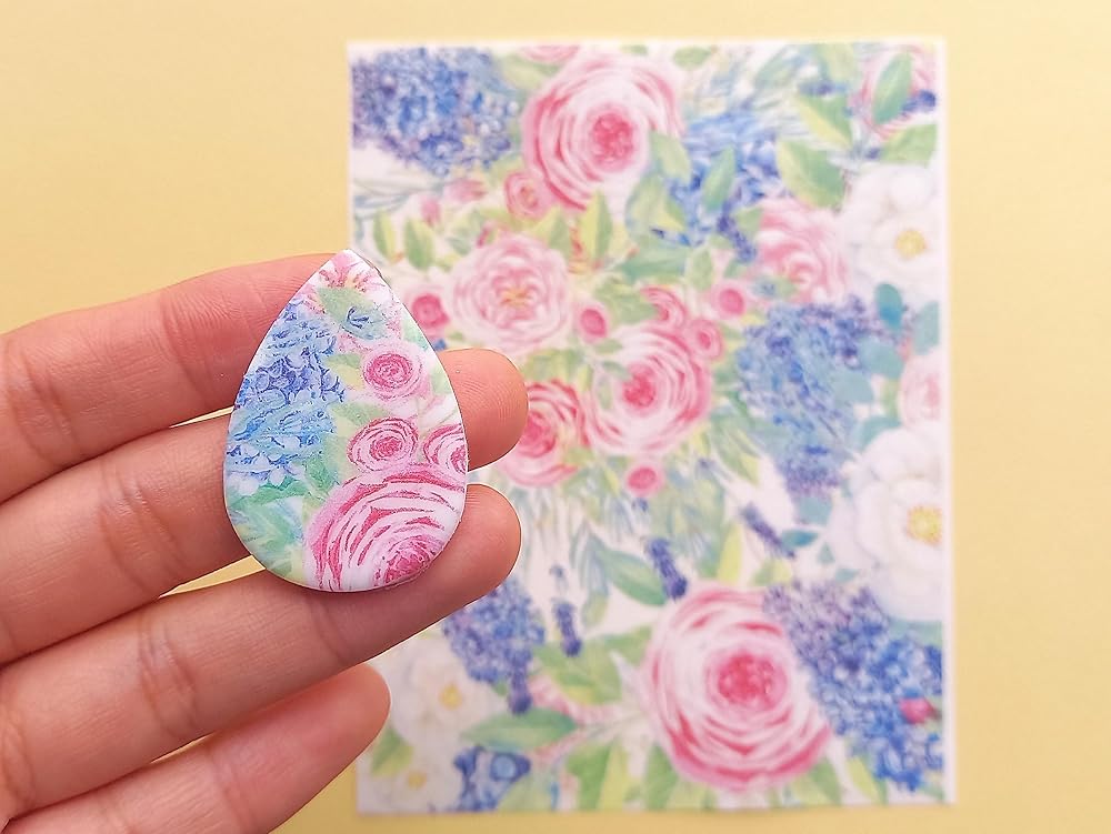 Jinnyous Jewellery Watercolor Flower Polymer Clay Image Transfer Sheet Paper Set of 4 (4 sheets (1 of each))