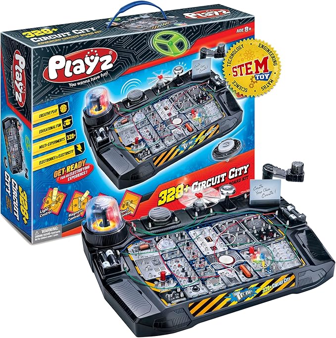 Playz Advanced Electrical Circuit Board Engineering Kit for Kids with 328+ STEM Projects on Electricity, Voltage, Currents, Resistance, & Magnetic Science | Gift for Children Age 8-13+