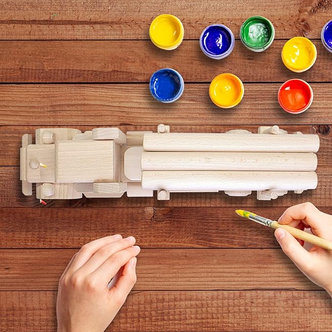 Wood DIY Car Toys - Retro Logging American Truck with Cargo - Paintable Educational Toys for Kids Ages 3+ Wooden Toys for Childrens & Adults - Paint Your own Truck