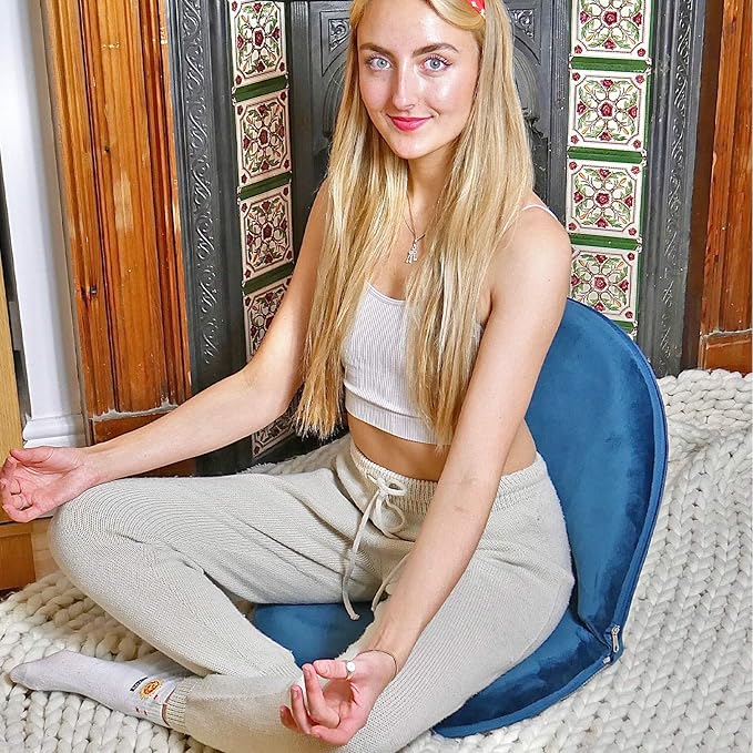 Nnewvante Floor Chair Adjustable Back Support Chair Foldable Meditation Seating Suede-Like Fabric Multiangle Cushioned Recliner for Adults Kids Video-Gaming Reading Watching, Navy