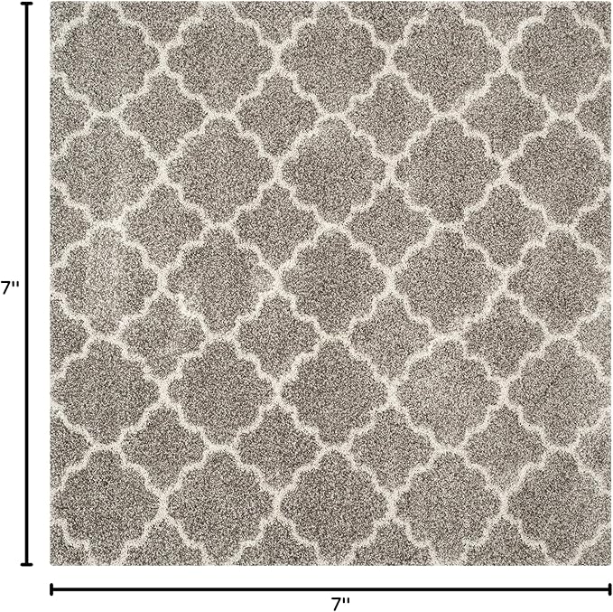 SAFAVIEH Hudson Shag Collection 7' Square Grey/Ivory SGH282B Moroccan Trellis Non-Shedding Living Room Bedroom Dining Room Entryway Plush 2-inch Thick Area Rug