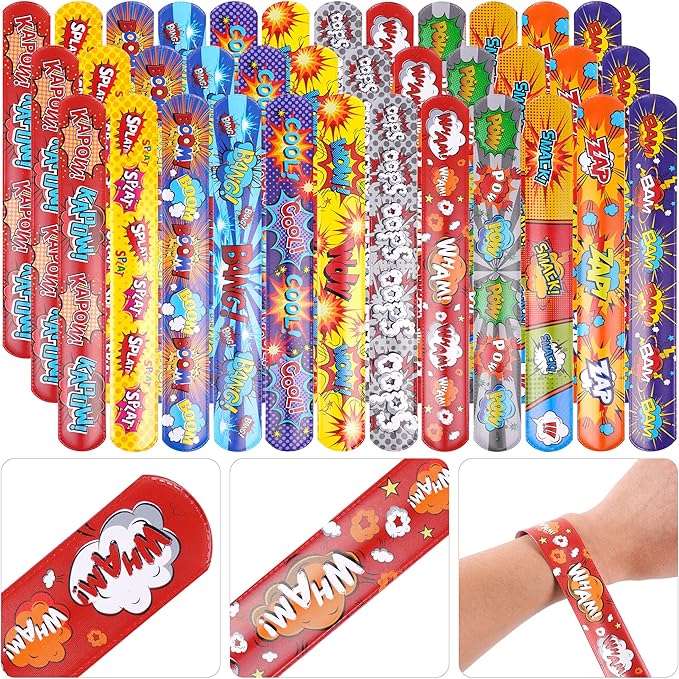 Kolewo4ever 144 Pieces Hero Slap Bracelet Hero Text Wristbands Hero Party Favors Slap Bracelets for Kids Boys Girls Snap Bracelets Hero Party Supplies