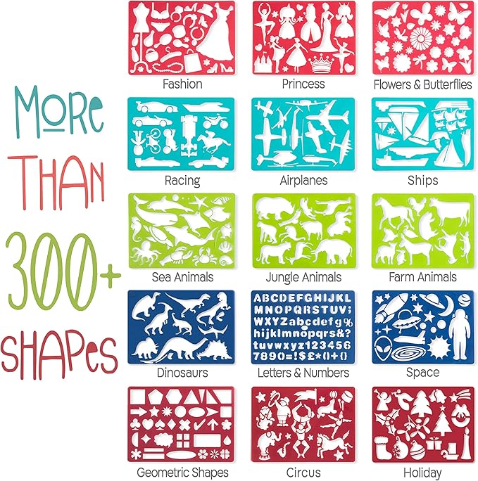 Kipipol 63 Pcs Drawing Stencils for Kids Ages 4-8 - 8-12 and Up - Arts and Crafts for Girls and Boys - Kids Drawing kit - Art Set- 15 Art Stencils, 260+ Designs -Scratch Art- Creativity Gifts & Toys