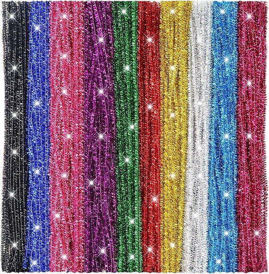TOAOB 100pcs Glitter Pipe Cleaners 10 Colors Metallic Pipe Cleaners Craft Supplies 6mm x 12 Inch Chenille Stems Pipe Cleaners for Art DIY Crafts Decorations