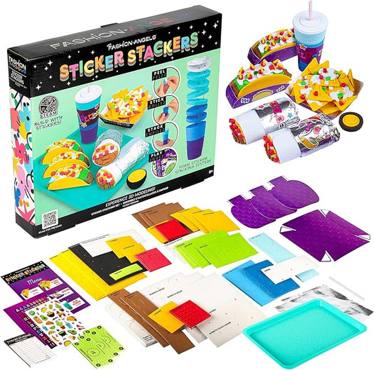 Fashion Angels Tacos and Burritos Sticker Stackers, Foam Sticker Stacking Set with 3D Modeling, Includes Play & Pretend Food Stackable Stickers, Craft Activity Kit for Kids