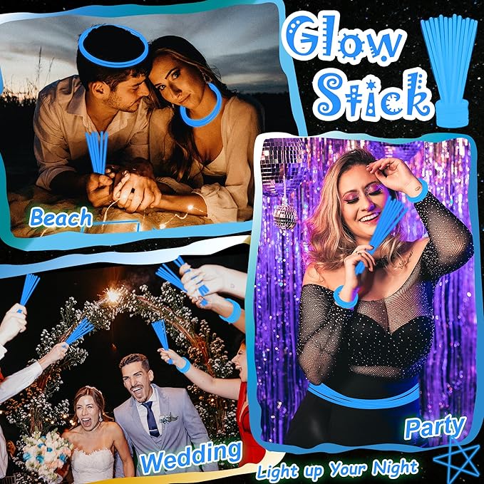 100 pk 8" Glow Sticks Bulk Party Favors, Light up Glow Necklaces & Bracelets in the Dark Party Supplies For Christmas Halloween 4th of July Birthday Neon Party (100 * Blue)