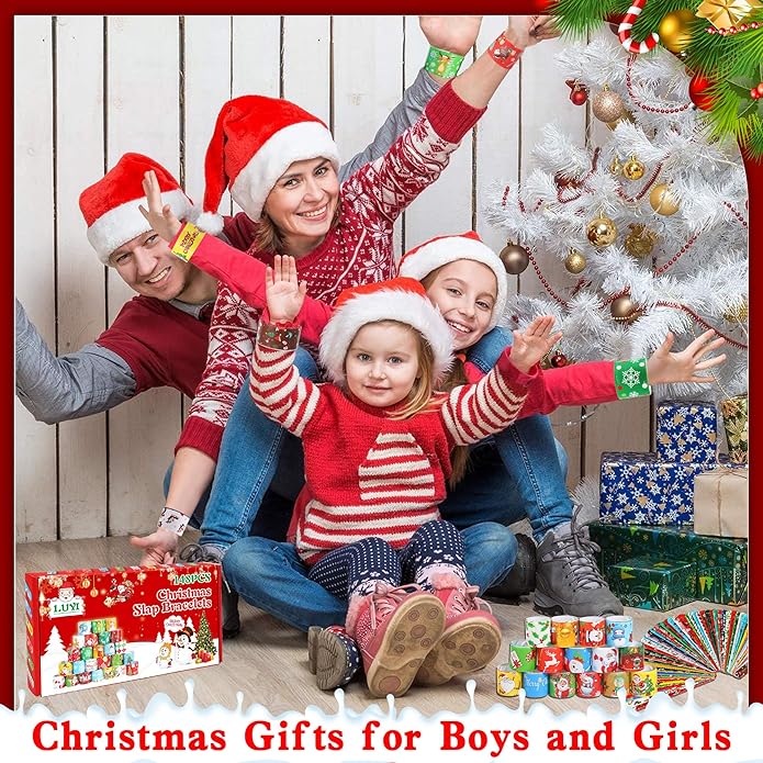 LUYI 60 PCS Christmas Slap Bracelets, Christmas Party Favors Toys for Kids Xmas Slap Wristbands Snap Bracelets Bulk for Christmas Stocking Stuffers Decoration Gifts Bag Filler