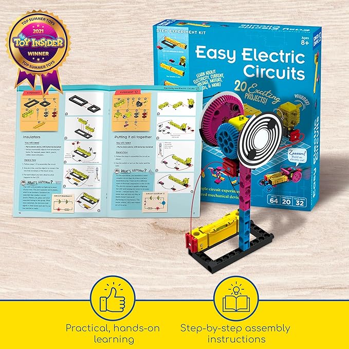 Thames & Kosmos Easy Electric Circuits STEM Kit | Essential Circuitry Set | 15 Experiments, 5 Motorized Models - Electricity, Current, Voltage, LEDs & More | Innovative, Easy-to-Use Building System