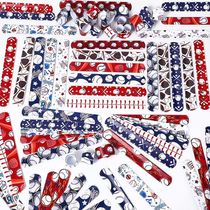 Aoriher 72 Pcs Basketball Slap Bracelets Basketball Wristbands Bracelets Bulk for Basketball Party Favors Sport Themed Bracelet(Baseball)