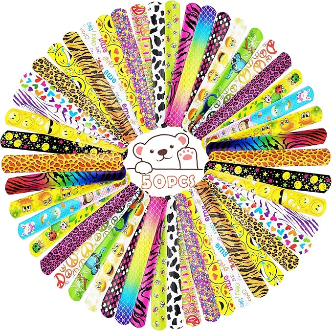 Viicoor 50PCS Slap Bracelets Color Snap Bracelet Wrisrtband for Party Favors Basket Bag Filler School Prizes Birthday Gifts Party Favors Bulk (11-Panther-50PCS)