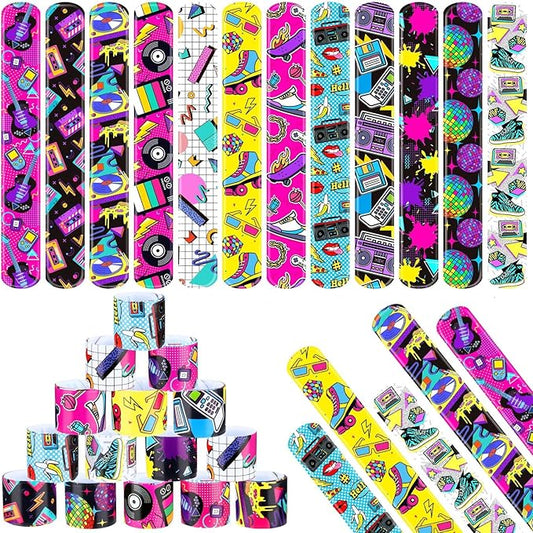 Viicoor Retro 48PCS Slap Bracelets Snap Bracelet 70s 80s 90s Wrisrtband School Prizes Exchanging Gifts
