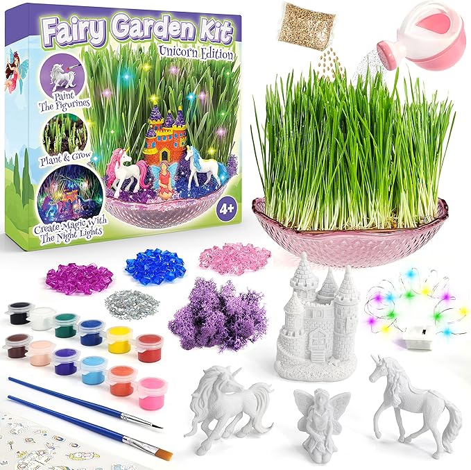 Unicorn Fairy Garden Kit for Kids | Light Up Fairy Unicorn Terrarium Kit | Science STEM Toys Presents | Unicorn Arts and Crafts Stuff for Little Girls Age 4 5 6 7 8-12 Year Old Girl Gift