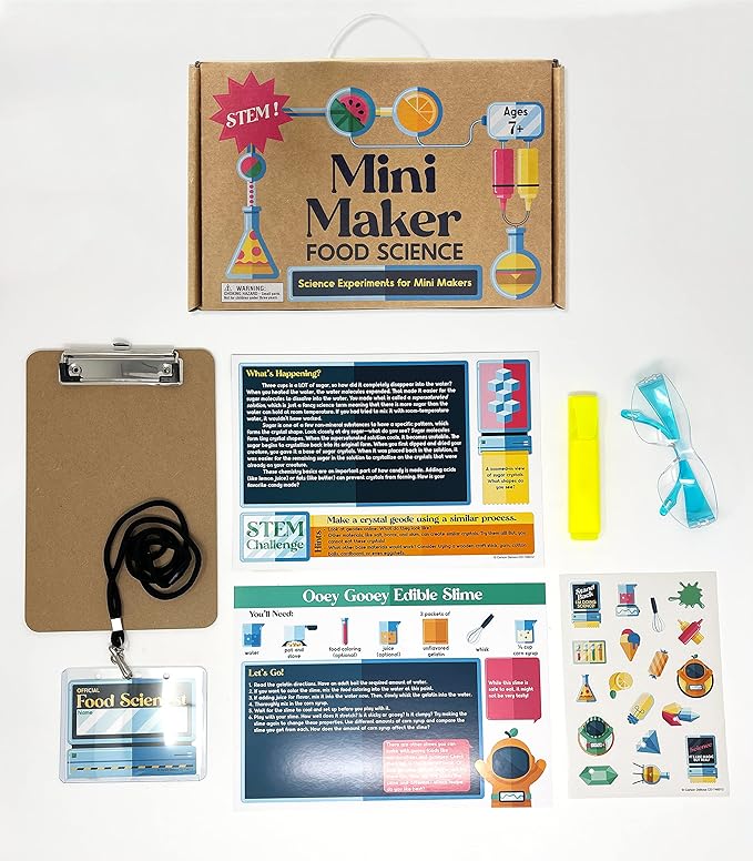 Carson Dellosa Grades 2-5 Mini Maker Science Kits: Food Science, Journal, Activity Book, Experiment Cards, Stickers, Goggles, Name Tag for STEM Activities, Classroom or Homeschool Curriculum (31 pc)