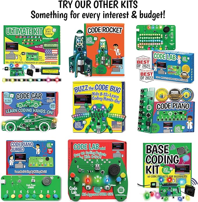 Code Car Kids Coding Toy for Kids 8-12. Boys & Girls Learn Block and Typed C++ Coding with Hands-On Electronics & 40+ Projects Including Custom Horn, Brakelight Beep, and Siren Sounds