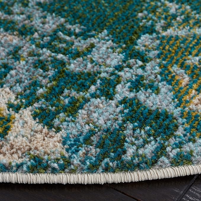 SAFAVIEH Madison Collection 6'7" Round Green/Blue MAD499X Modern Abstract Non-Shedding Dining Room Entryway Foyer Living Room Bedroom Area Rug