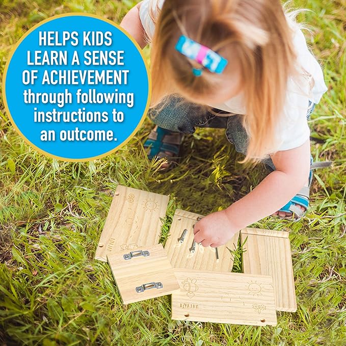 Rivajam Build a Bee House DIY Woodworking Project | Solitary Mason Bee House Nesting Box Wood Building Kit & Tools | Garden Arts & Crafts Activities for Toddler Boys & Girls Kids Teens Adults & Family