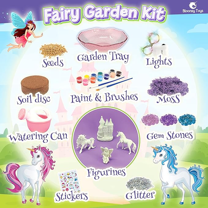 Unicorn Fairy Garden Kit for Kids | Light Up Fairy Unicorn Terrarium Kit | Science STEM Toys Presents | Unicorn Arts and Crafts Stuff for Little Girls Age 4 5 6 7 8-12 Year Old Girl Gift