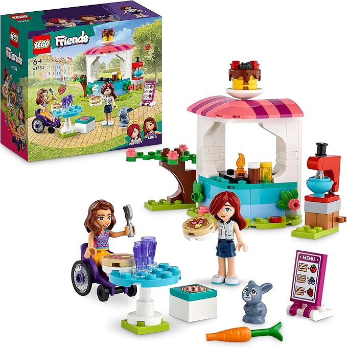 LEGO Friends 41753 Pancake Shop Set, Creative Toy for Boys and Girls from 6 Years with Paisley and Luna Mini Dolls and Rabbit Figure, Gift for Children