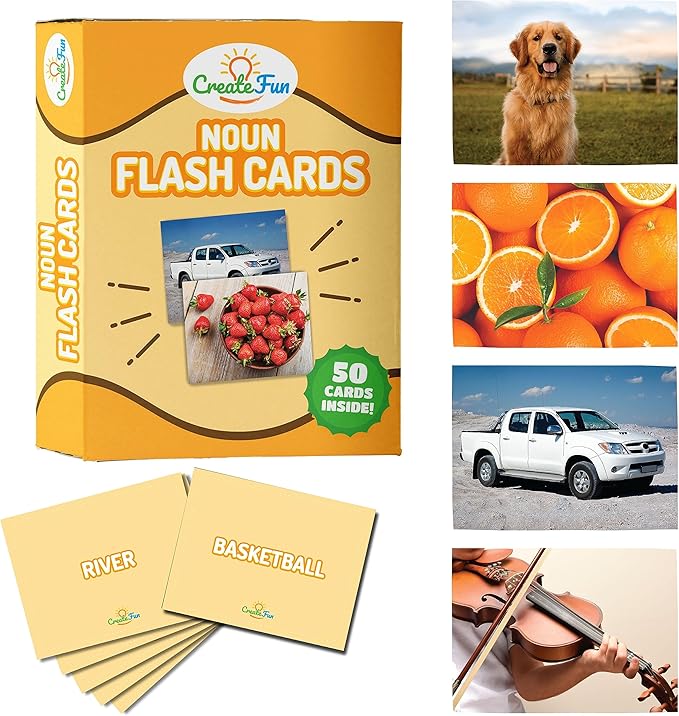 50 Noun Flash Cards, Fun Vocabulary Builder Educational Learning Photo Cards for Kids, Homeschool, Adults, Seniors, Speech Therapy, ESL, Autism, Dementia, Aphasia, SLP, ABA, and Occupational Therapy