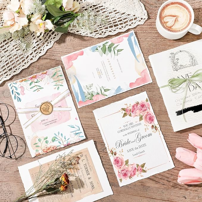 Prudiut 25 Sheets Cotton Watercolor Paper, 300 GSM Deckled Edge, 5 x 7 inch, Rough/Textured, White, for Watercolors, Wedding Invitations, Cards, Crafts