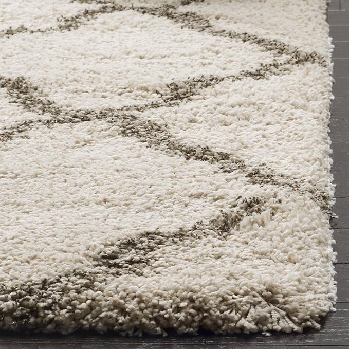 SAFAVIEH Hudson Shag Collection Runner Rug - 2'3" x 12', Ivory & Grey, Moroccan Trellis Design, Non-Shedding & Easy Care, 2-inch Thick Ideal for High Traffic Areas in Living Room, Bedroom (SGH283A)