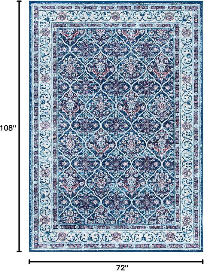 SAFAVIEH Brentwood Collection 6' x 9' Navy / Red BNT870N Oriental Damask Trellis Non-Shedding Living Room Bedroom Dining Home Office Area Rug