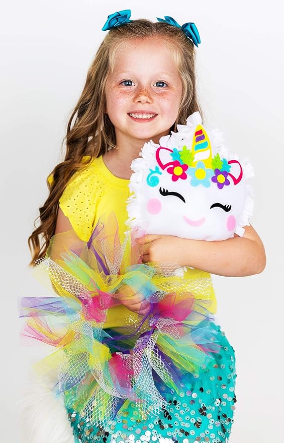 Ruckus Kids Unicorn Pillow Craft – DIY Cute Colorful Fleece Knot Pillow Kit – No-Sew Easy-to-Make Arts and Craft Kit for Kids– Unicorn Bedroom Decor