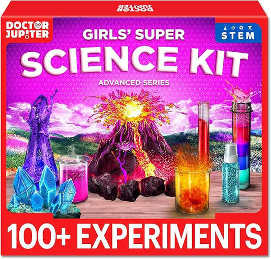 Doctor Jupiter Girls' Super Science Kit for Girls Ages 8-9-10-11-12-13-14 | Birthday Gift Ideas for Girls 8+ Years Old | STEM Toy with 100+ Experiments & Geyser Tube | Learning & Educational Kits