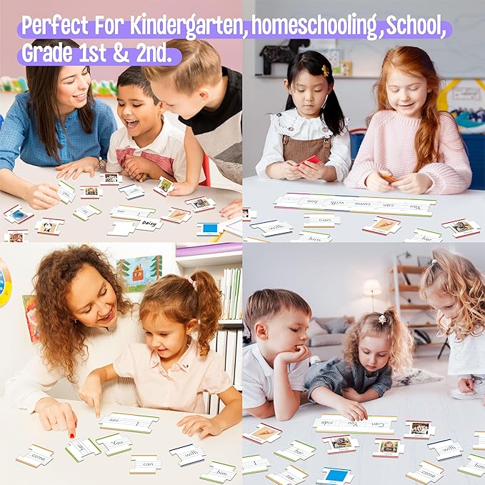 110PCS Sentence Building, Double-Sided Puzzles 180 Sight Words & 20 Blanks for Kids Learning Sentences, Early Reading, Writing & Language Practice-Educational Toy for Kindergarten, Grade 1st, 2nd
