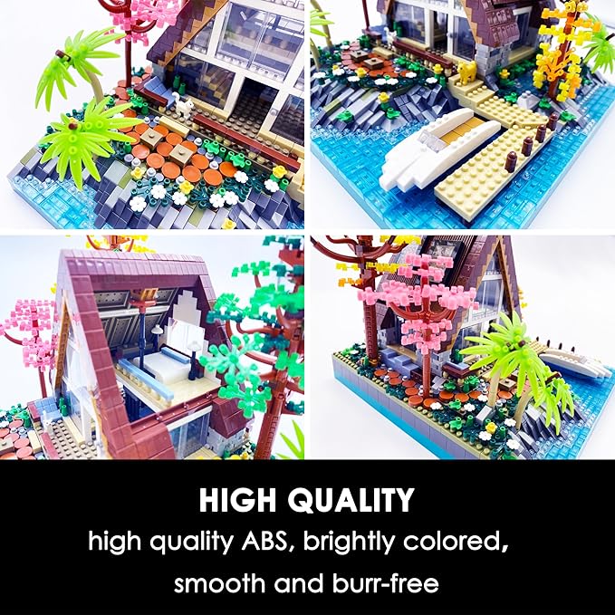 Alizdd Micro Building Blocks Sets,A-Frame Lakeside Cabin House Architecture and Flowers Garden Building Kit for Adults,Cute Toy Building Sets Model,Creative Mini Bricks Gift for Kids 14+,2688 PCS