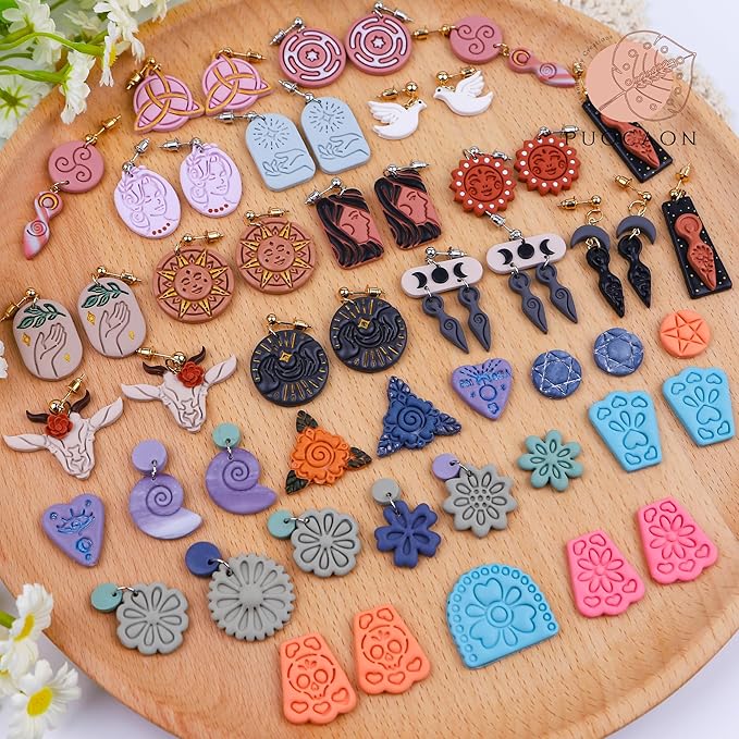 Puocaon Papel Picado Clay Cutters - 5 Pcs Mexican Tile Clay Cutters for Polymer Clay Jewelry, Day of the Dead Papel Picado Banner Polymer Clay Cutters for Earrings Making, Folk Art Clay Earring Cutter