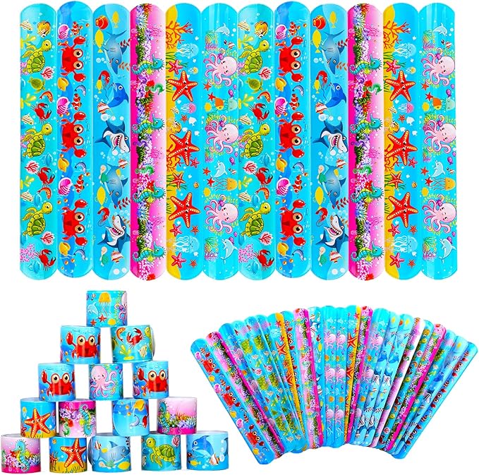 Ocean Animal Slap Bracelets for Party Favors,24PCS Friendship Bracelets for Ocean Theme Party Supplies Decorations Snap Animal Wristands for Party Gift Bag Filler
